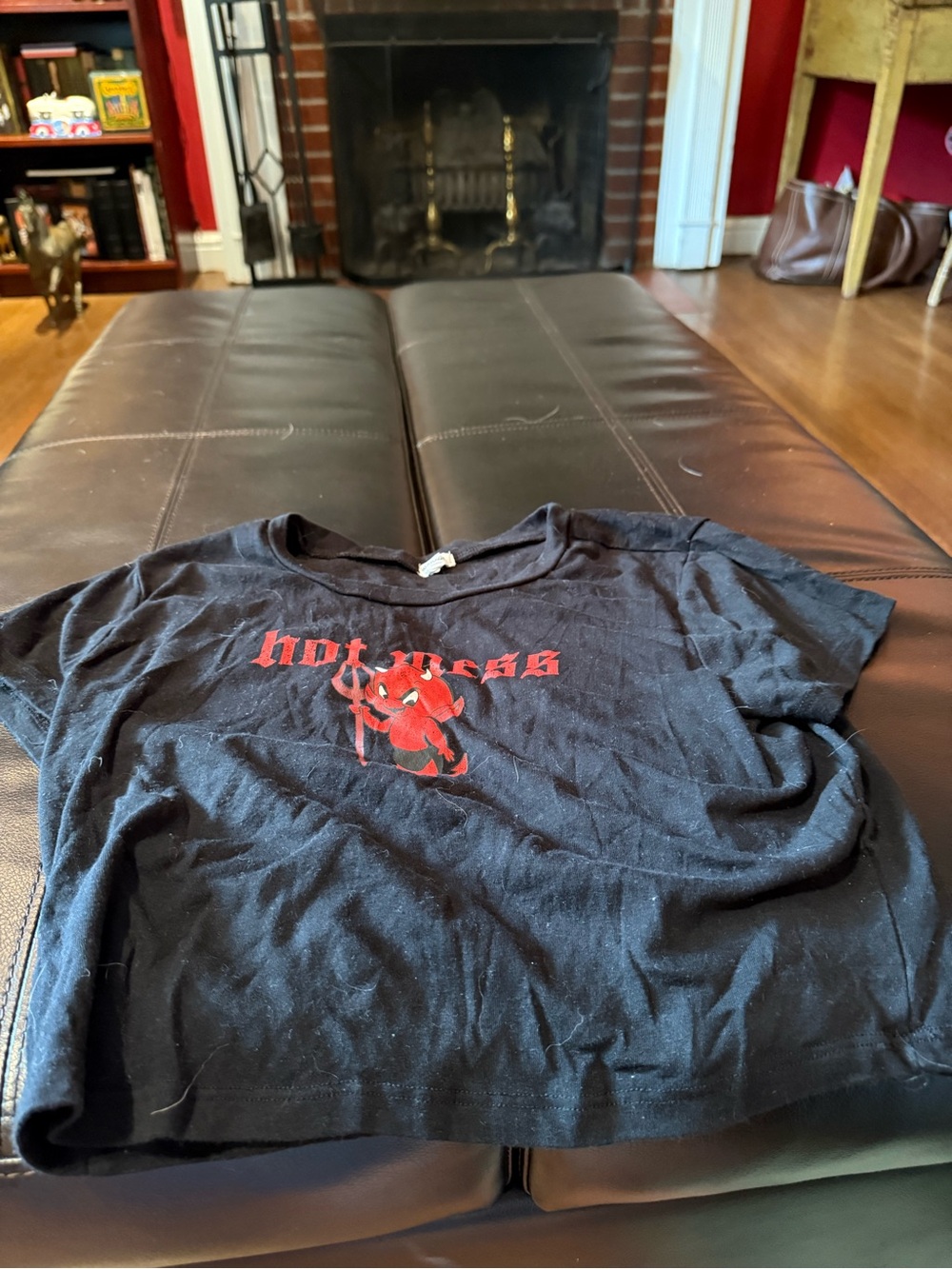 Garage Black Baby Tee with Red 'Hot Mess' Devil Graphic